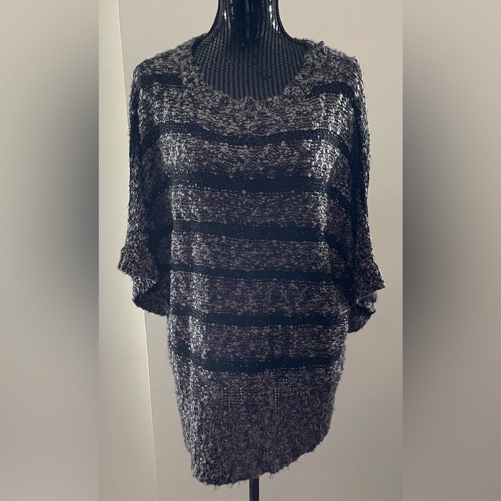 BCBGMaxAzria Black and Gray Striped Sequin  Sweater Size XL